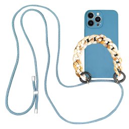 Høyde - iPhone 13 Pro - Telefoonhoes met koord + Kralenketting - Blauw