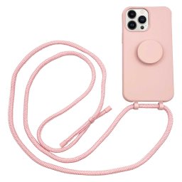 Høyde - iPhone 13 Pro - Telefoonhoes met koord + Socket houder - Roze