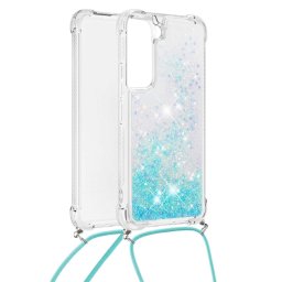Lunso - Backcover hoes met koord - Samsung Galaxy S22 - Glitter Lichtblauw