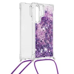 Lunso - Backcover hoes met koord - Samsung Galaxy S22 Ultra - Glitter Paars