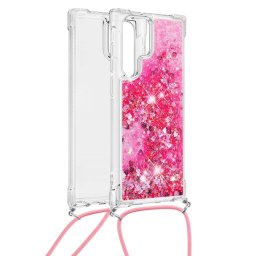 Lunso - Backcover hoes met koord - Samsung Galaxy S22 Ultra - Glitter Roze