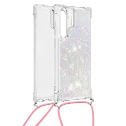 Lunso - Backcover hoes met koord - Samsung Galaxy S22 Ultra - Glitter Zilver